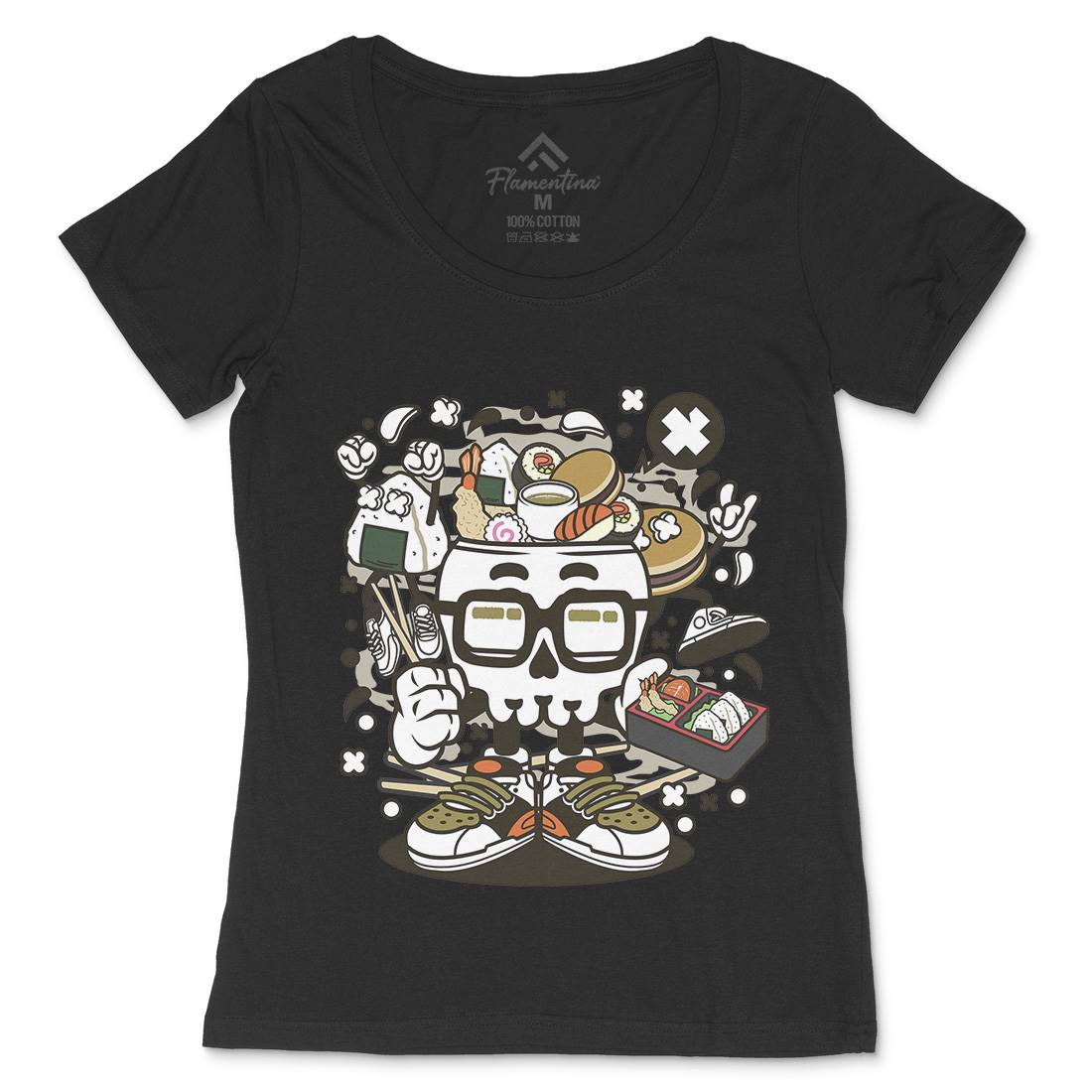 Japanese Skull Womens Scoop Neck T-Shirt Food C156