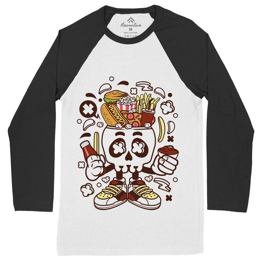 Junk Skull Mens Long Sleeve Baseball T-Shirt Food C157