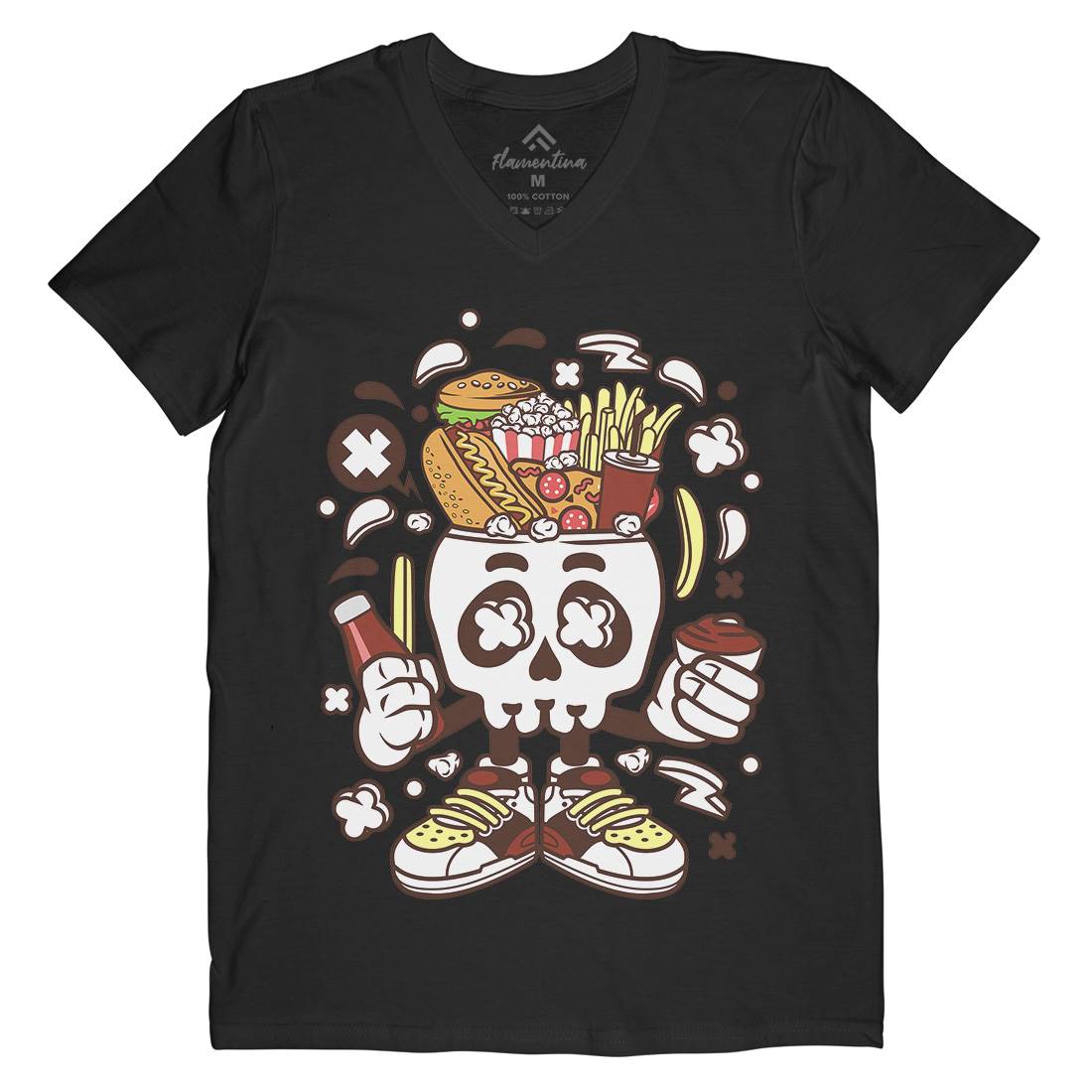 Junk Skull Mens Organic V-Neck T-Shirt Food C157