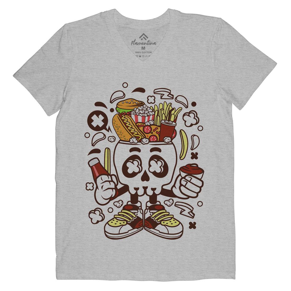 Junk Skull Mens Organic V-Neck T-Shirt Food C157