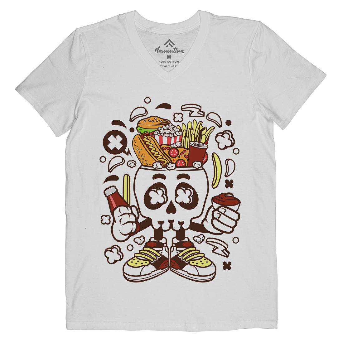 Junk Skull Mens V-Neck T-Shirt Food C157