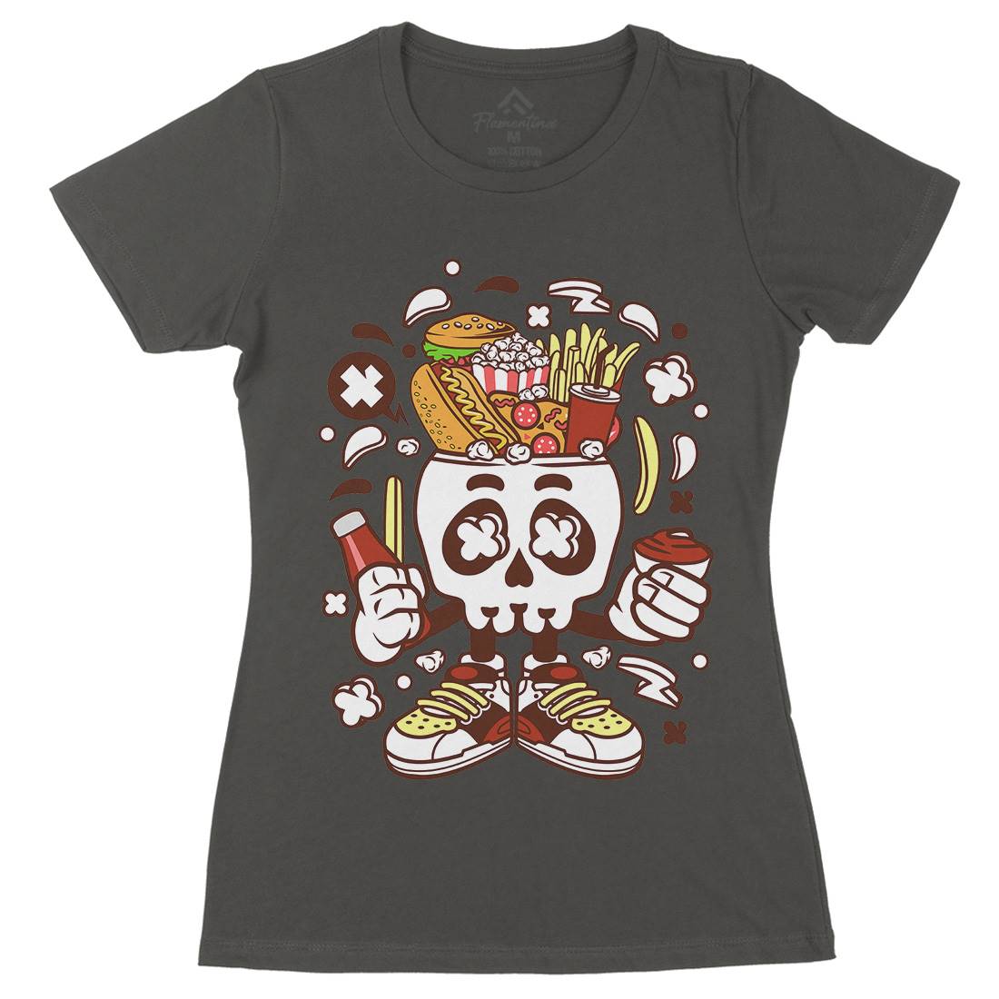 Junk Skull Womens Organic Crew Neck T-Shirt Food C157
