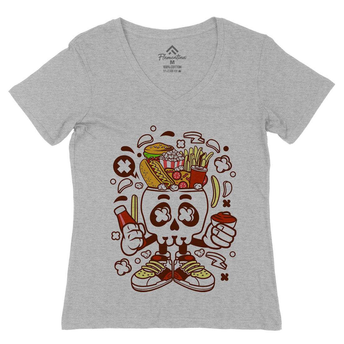 Junk Skull Womens Organic V-Neck T-Shirt Food C157