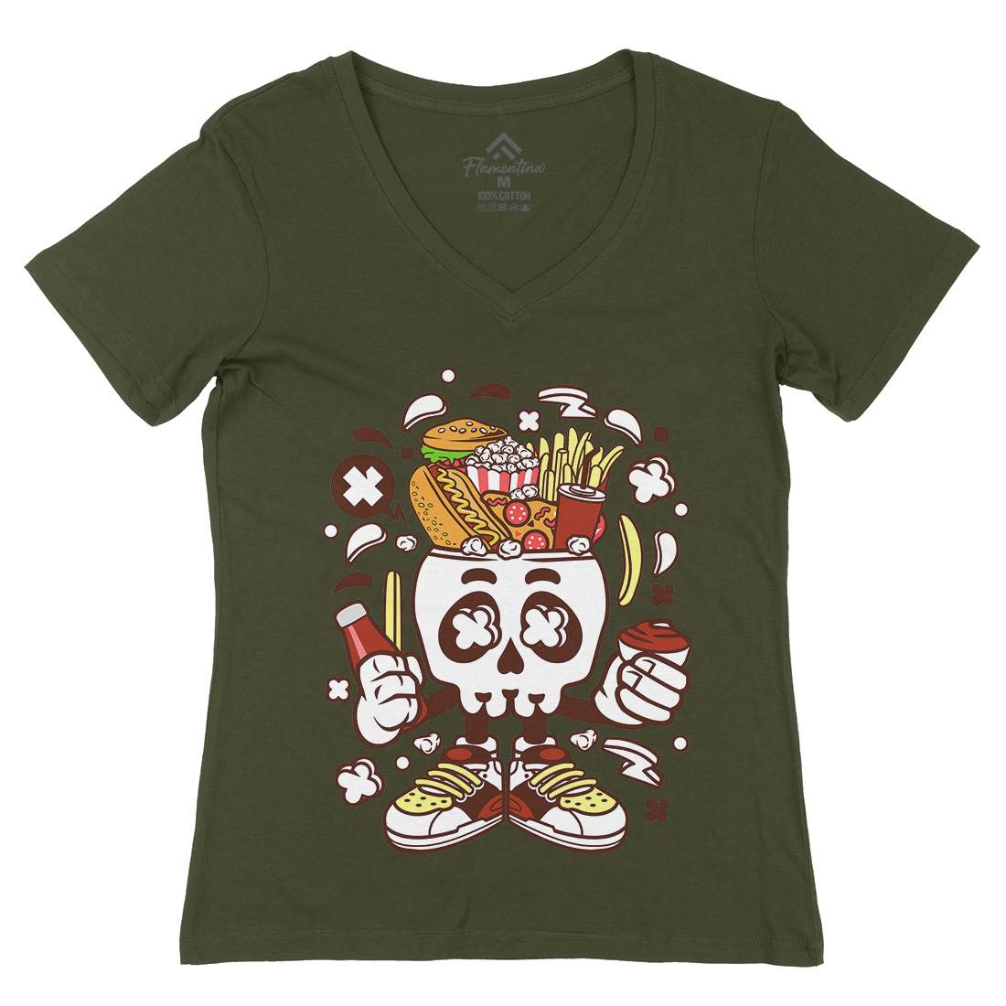 Junk Skull Womens Organic V-Neck T-Shirt Food C157