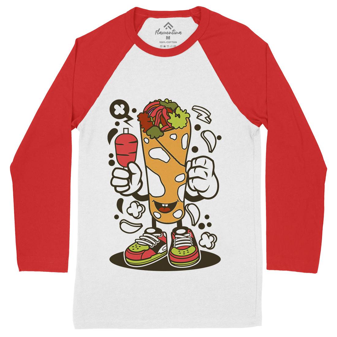 Kebab Mens Long Sleeve Baseball T-Shirt Food C158