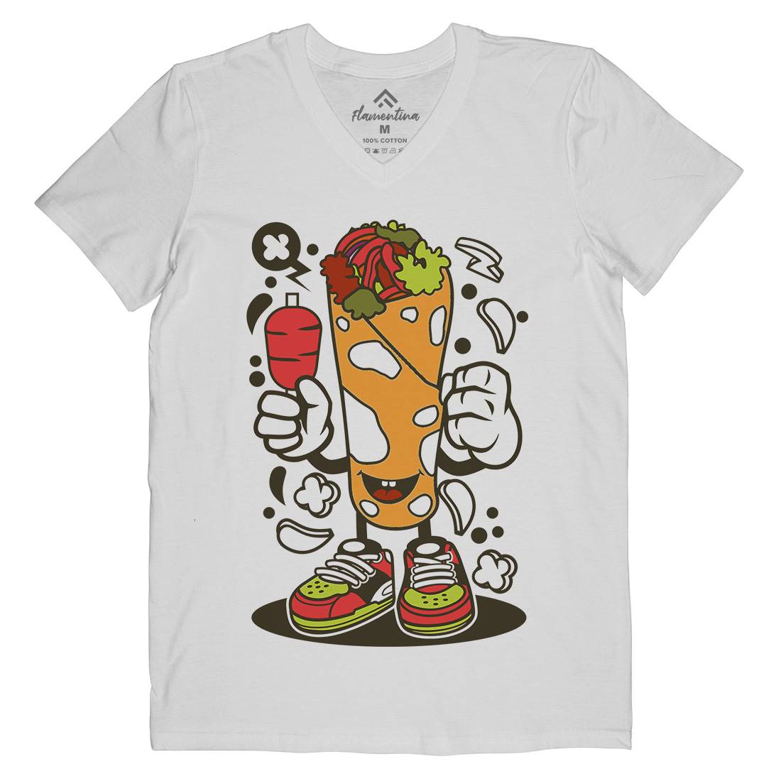 Kebab Mens Organic V-Neck T-Shirt Food C158