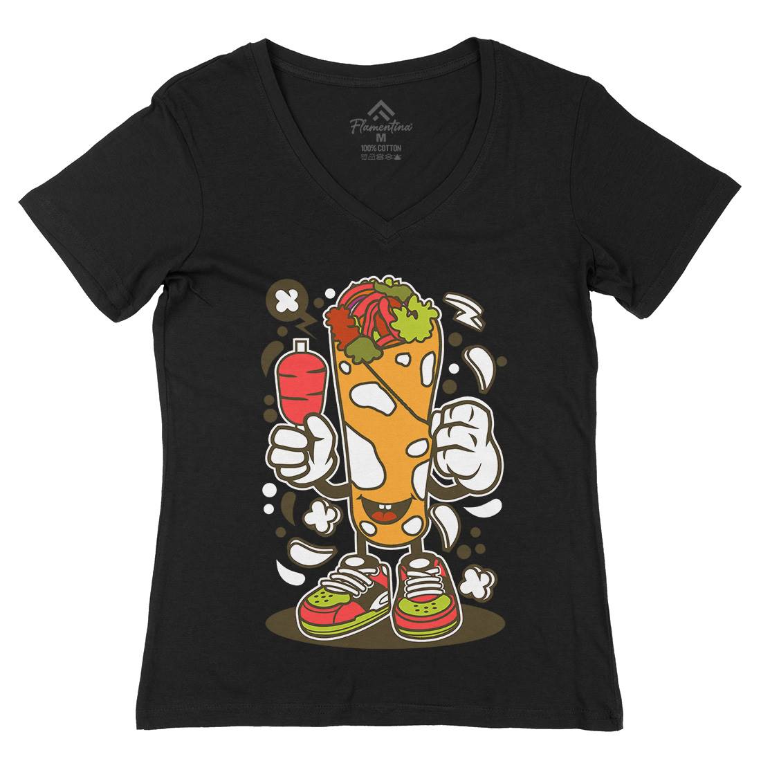 Kebab Womens Organic V-Neck T-Shirt Food C158
