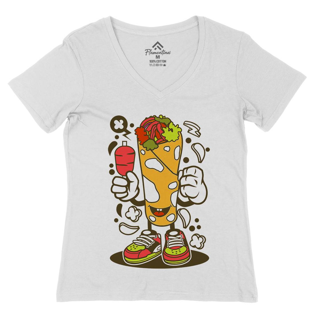 Kebab Womens Organic V-Neck T-Shirt Food C158