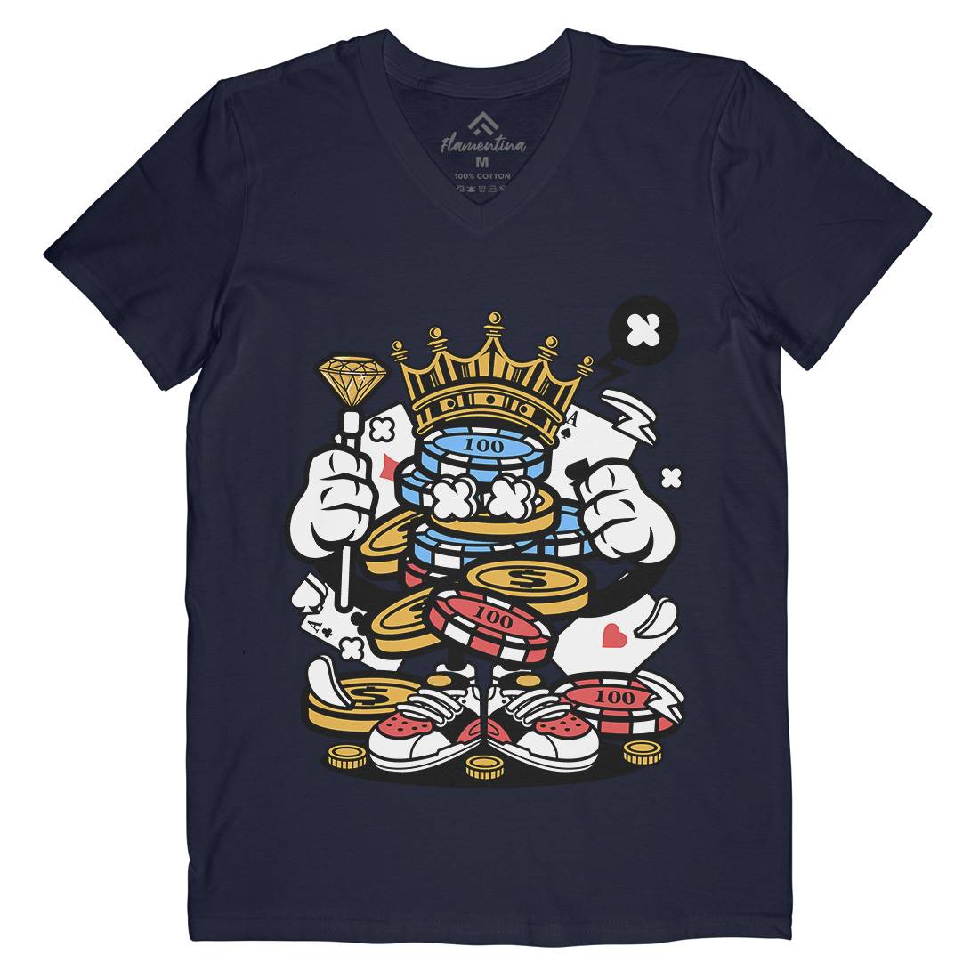 King Of Gambler Mens Organic V-Neck T-Shirt Retro C159