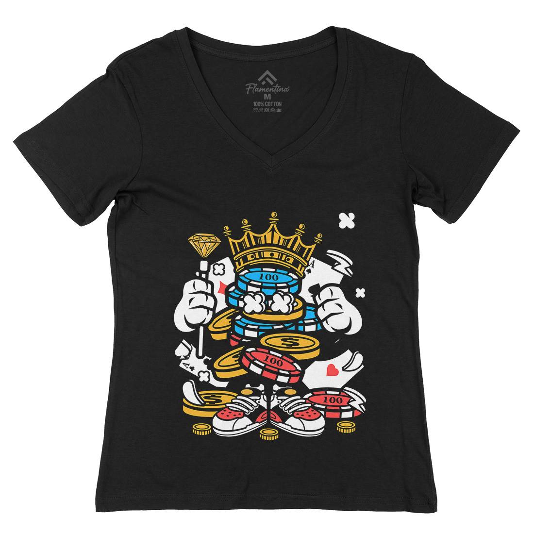 King Of Gambler Womens Organic V-Neck T-Shirt Retro C159