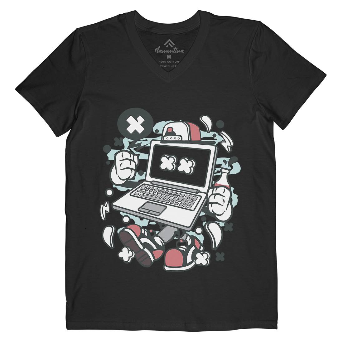 Laptop Mens V-Neck T-Shirt Media C162