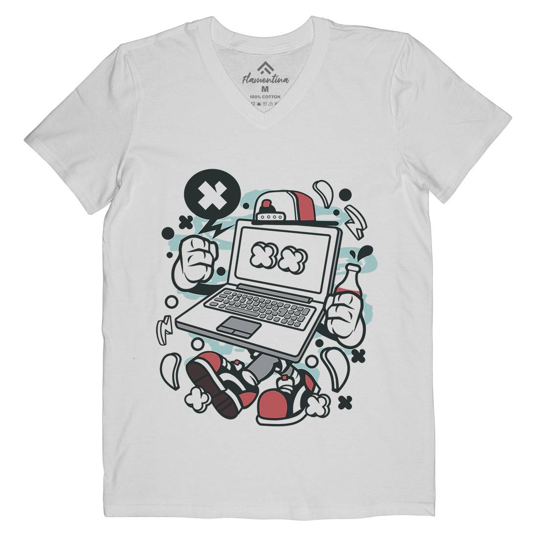 Laptop Mens Organic V-Neck T-Shirt Media C162