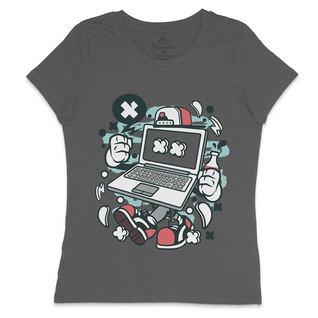 Laptop Womens Crew Neck T-Shirt Media C162