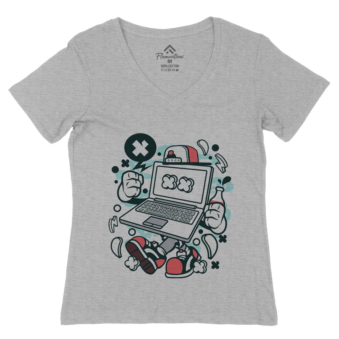 Laptop Womens Organic V-Neck T-Shirt Media C162