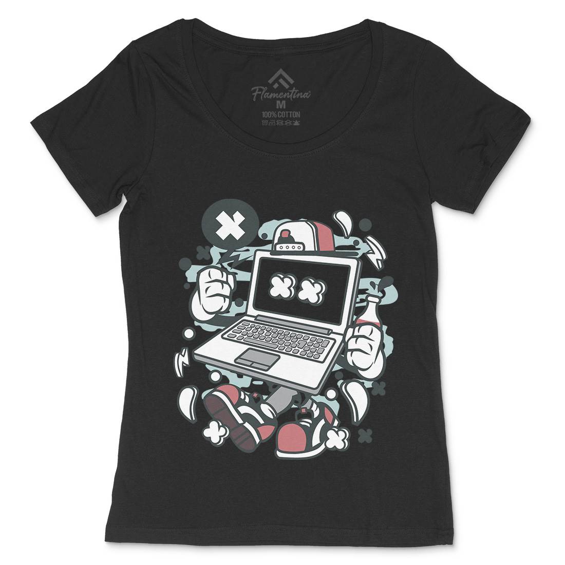 Laptop Womens Scoop Neck T-Shirt Media C162