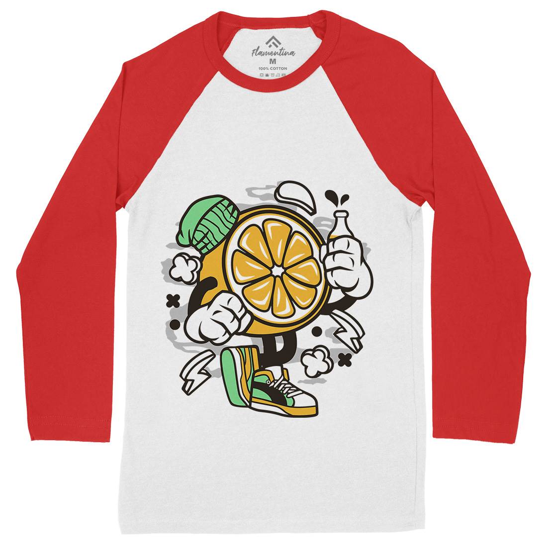 Lemon Mens Long Sleeve Baseball T-Shirt Food C163