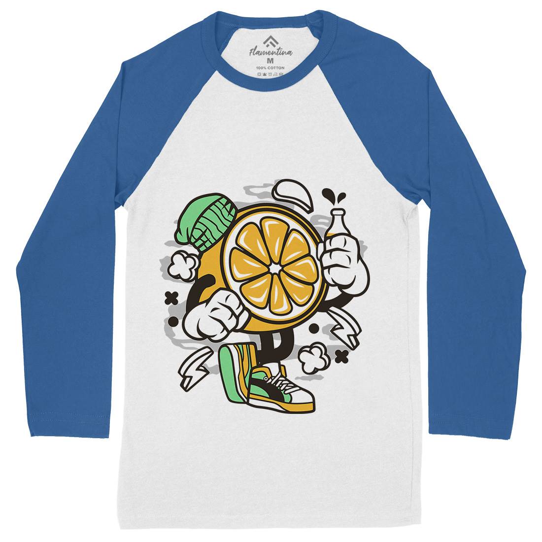 Lemon Mens Long Sleeve Baseball T-Shirt Food C163