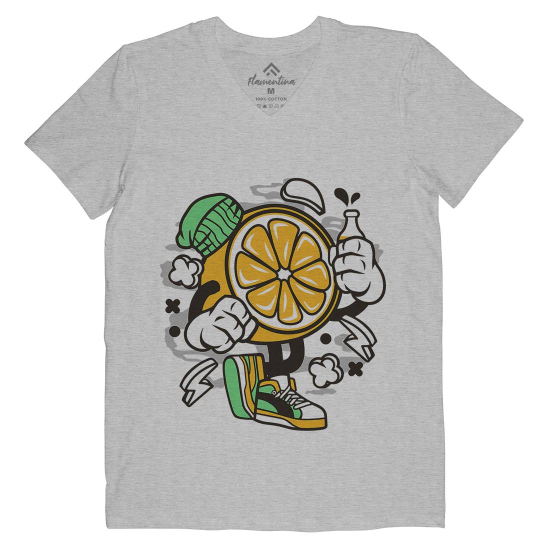 Lemon Mens Organic V-Neck T-Shirt Food C163