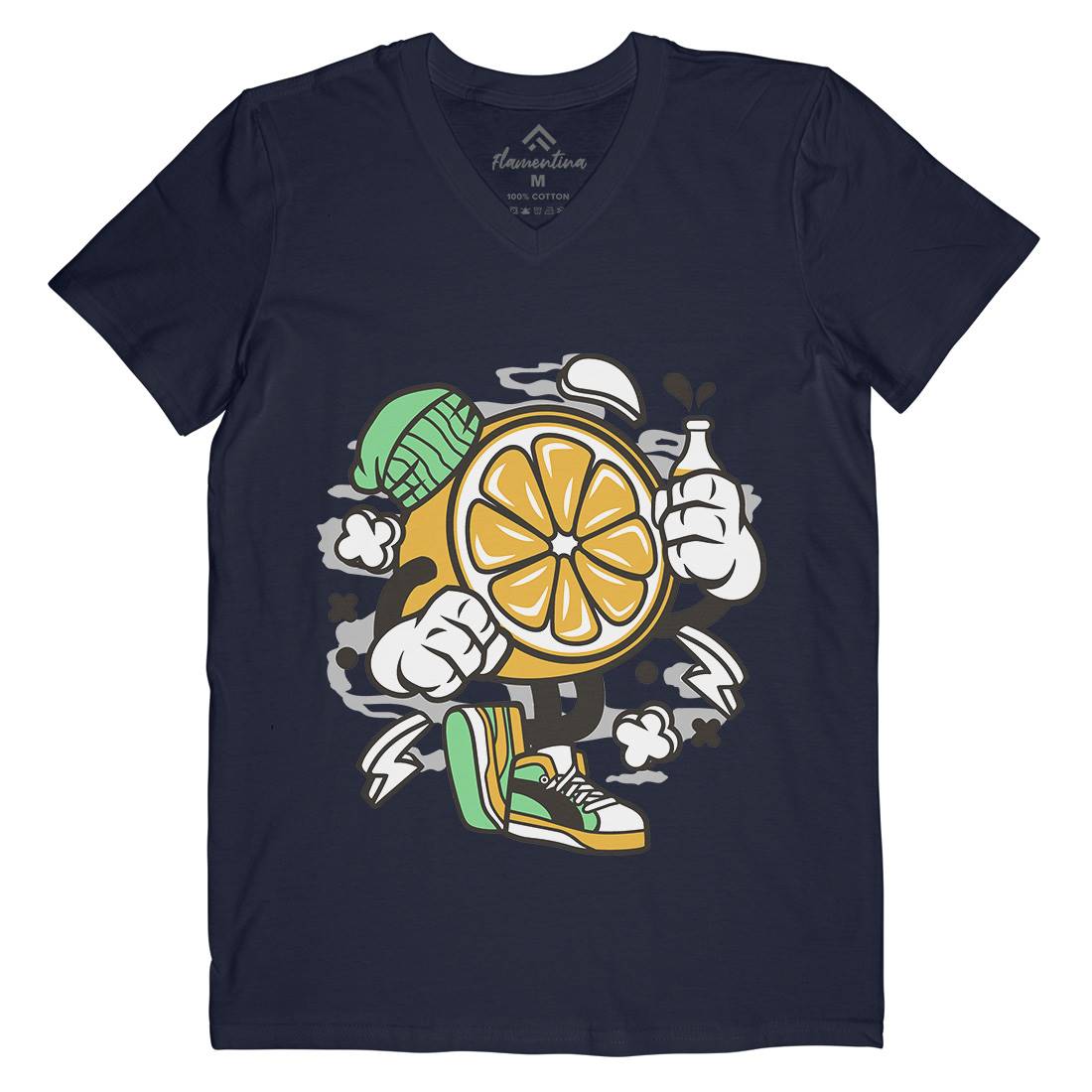 Lemon Mens Organic V-Neck T-Shirt Food C163