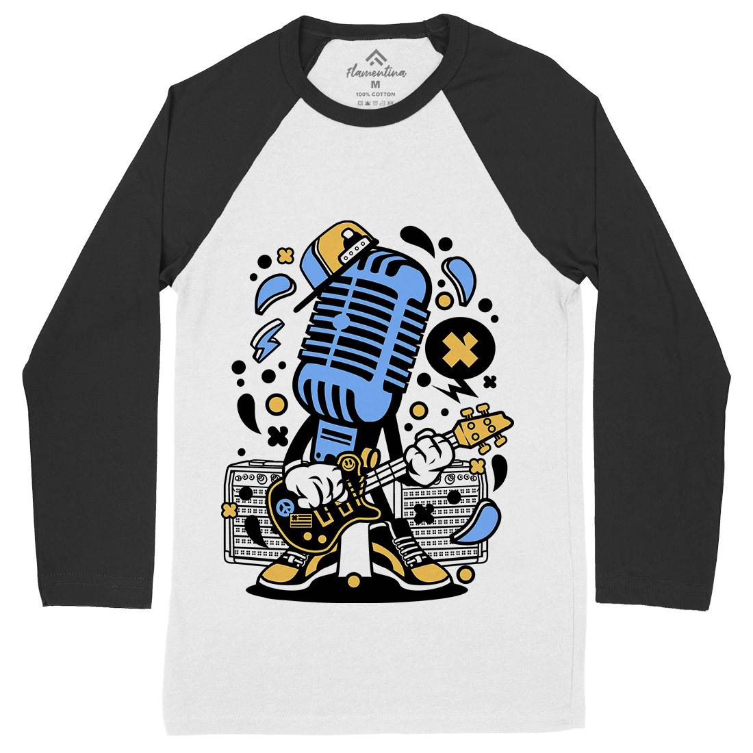 Microphone Rocker Mens Long Sleeve Baseball T-Shirt Music C170