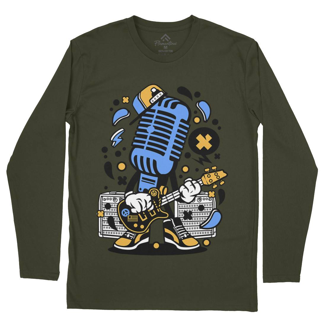 Microphone Rocker Mens Long Sleeve T-Shirt Music C170