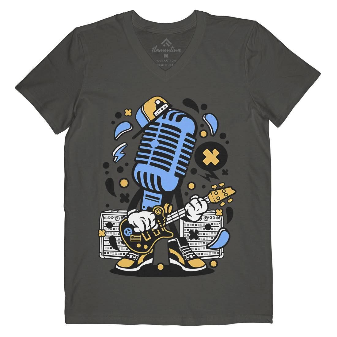 Microphone Rocker Mens V-Neck T-Shirt Music C170