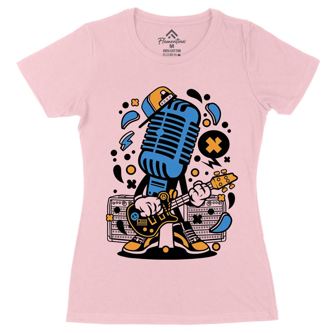 Microphone Rocker Womens Organic Crew Neck T-Shirt Music C170