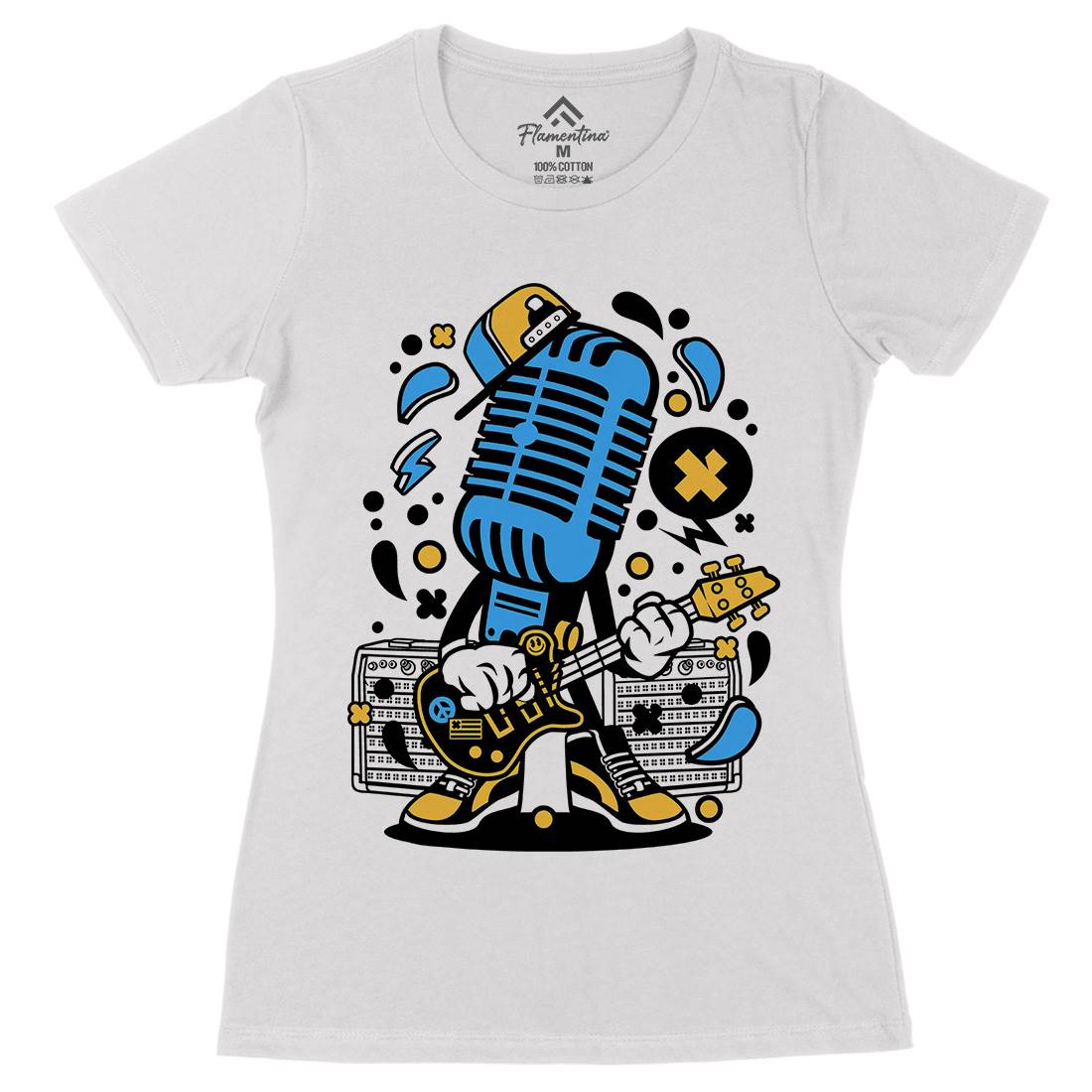 Microphone Rocker Womens Organic Crew Neck T-Shirt Music C170