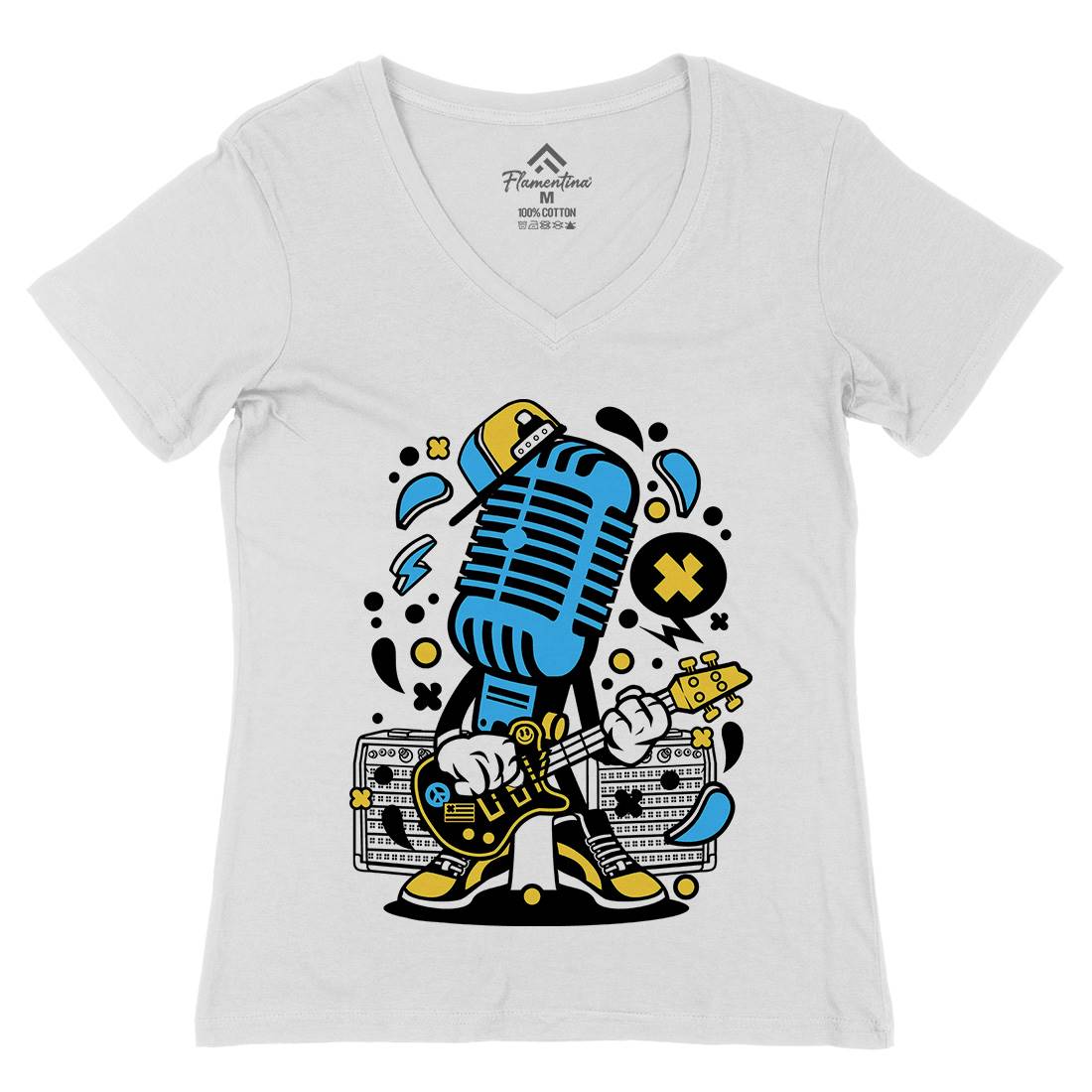 Microphone Rocker Womens Organic V-Neck T-Shirt Music C170