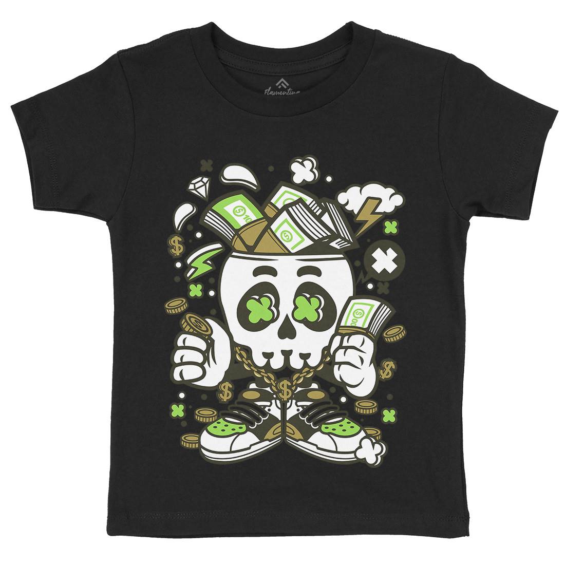 Money Skull Kids Crew Neck T-Shirt Retro C172