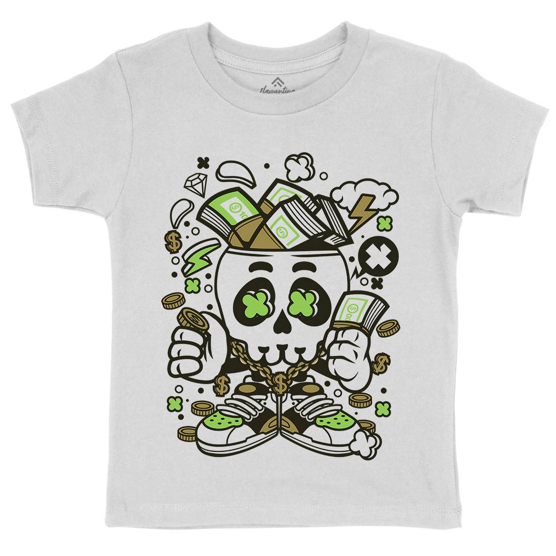 Money Skull Kids Crew Neck T-Shirt Retro C172