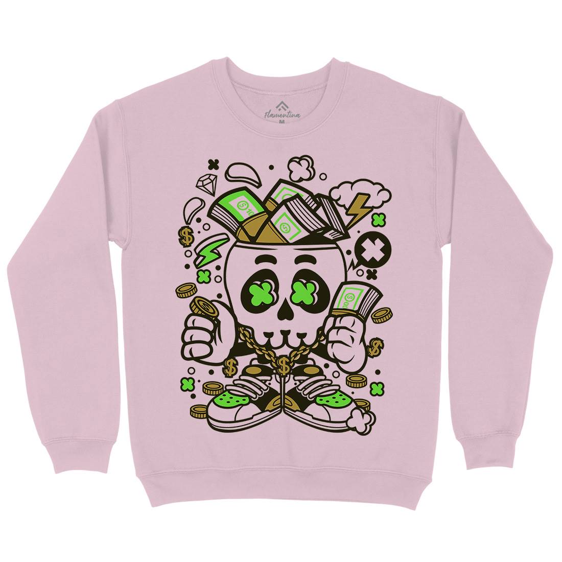 Money Skull Kids Crew Neck Sweatshirt Retro C172