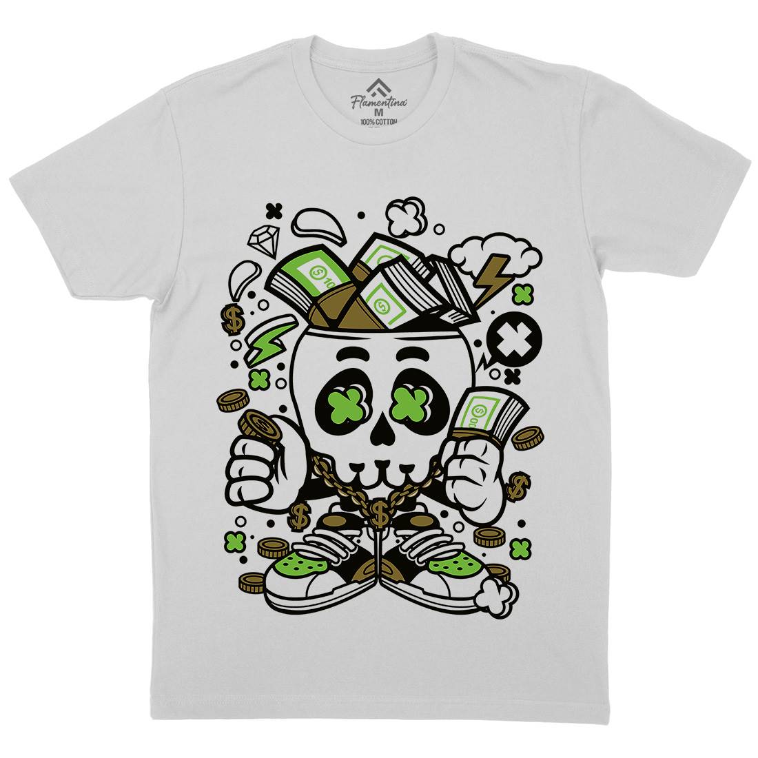 Money Skull Mens Crew Neck T-Shirt Retro C172