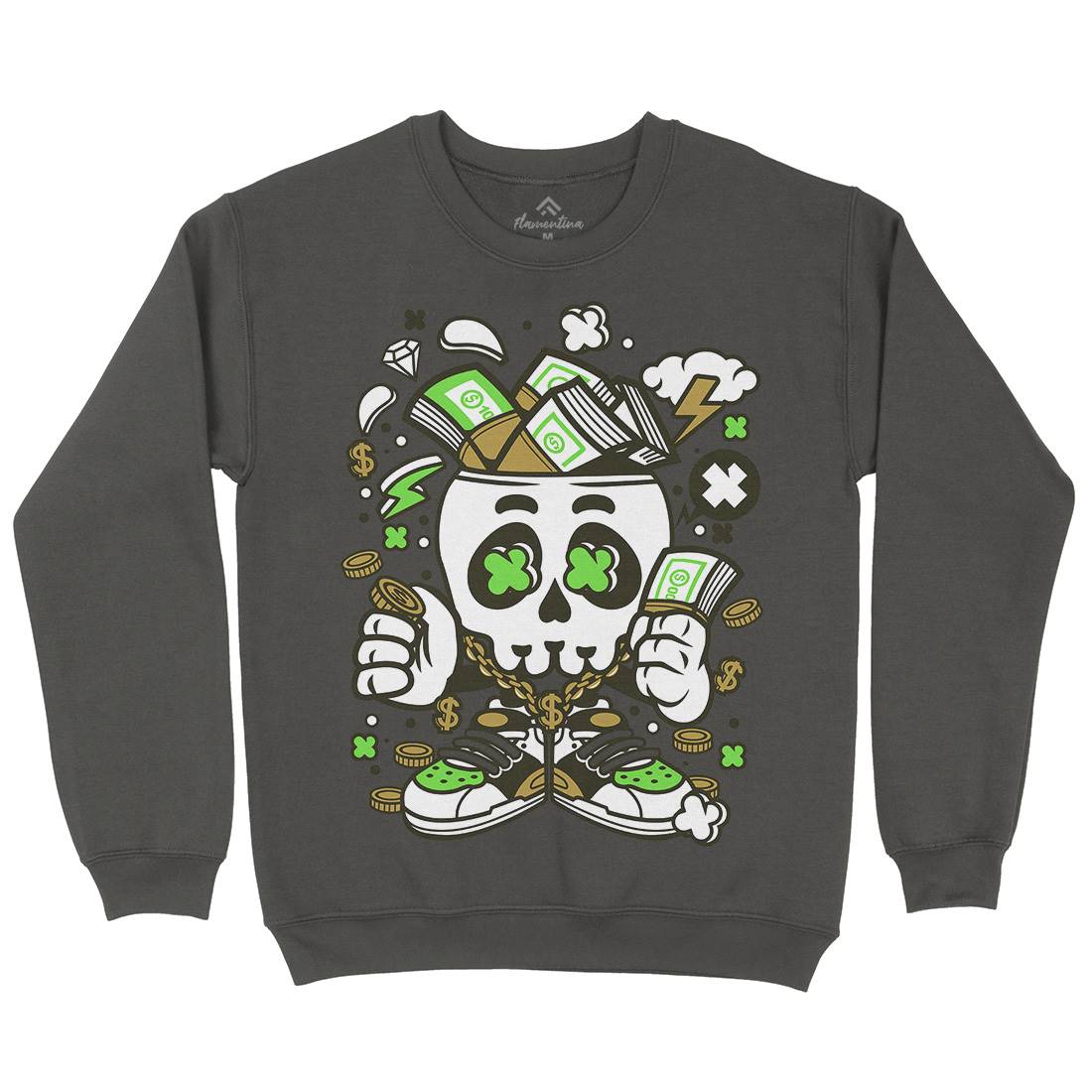 Money Skull Mens Crew Neck Sweatshirt Retro C172