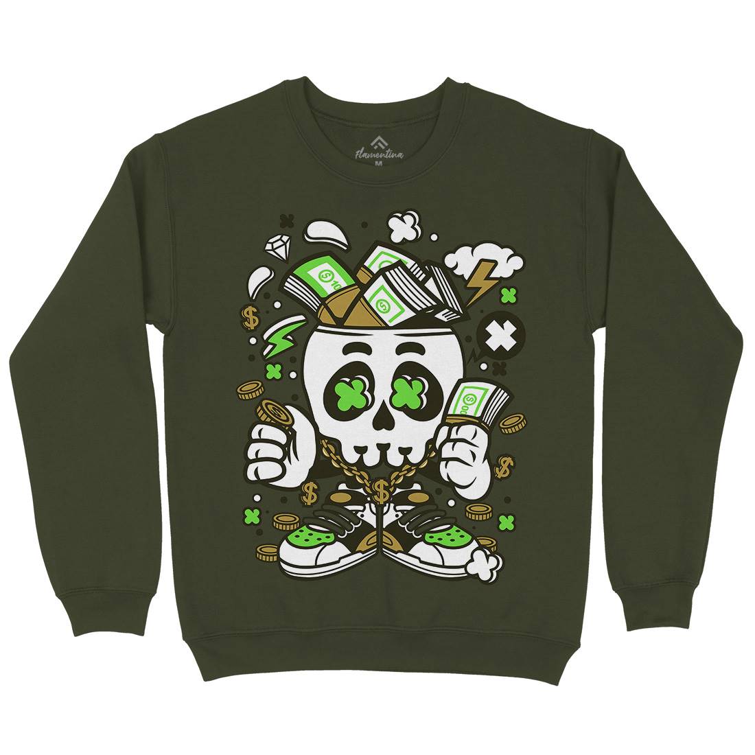 Money Skull Mens Crew Neck Sweatshirt Retro C172