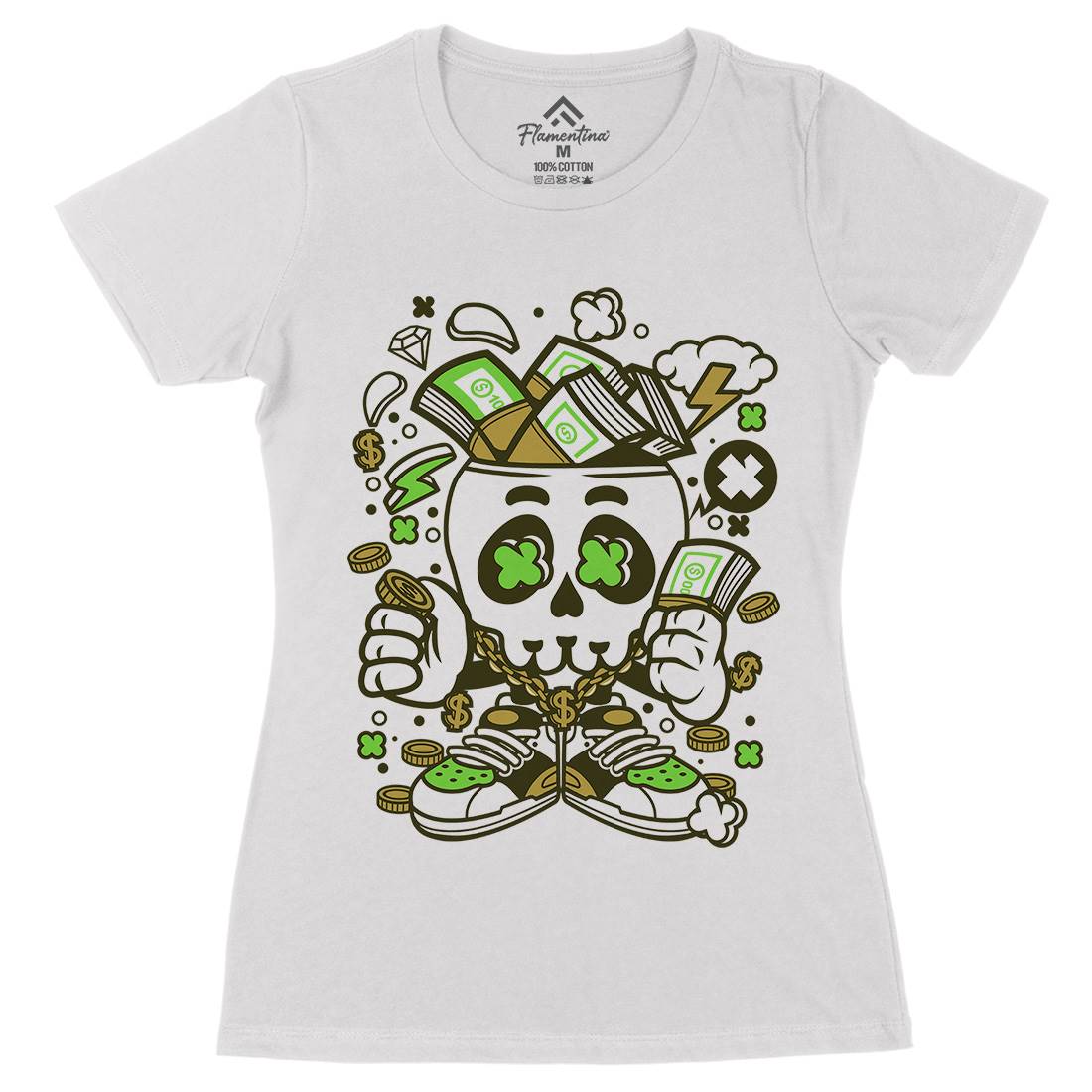 Money Skull Womens Organic Crew Neck T-Shirt Retro C172