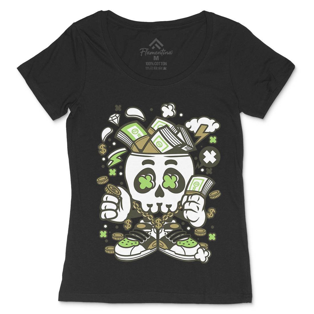 Money Skull Womens Scoop Neck T-Shirt Retro C172