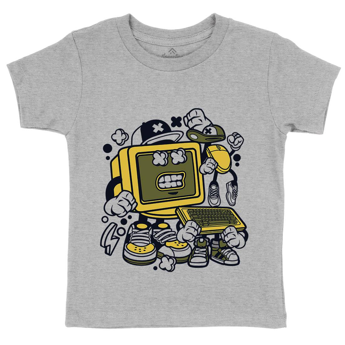 Old Computer Kids Organic Crew Neck T-Shirt Geek C177