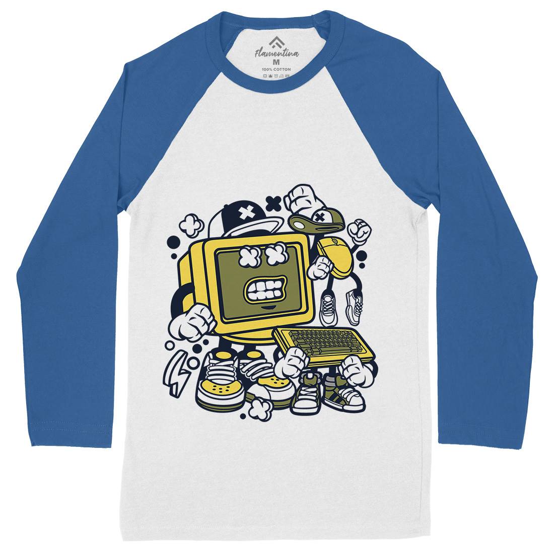 Old Computer Mens Long Sleeve Baseball T-Shirt Geek C177