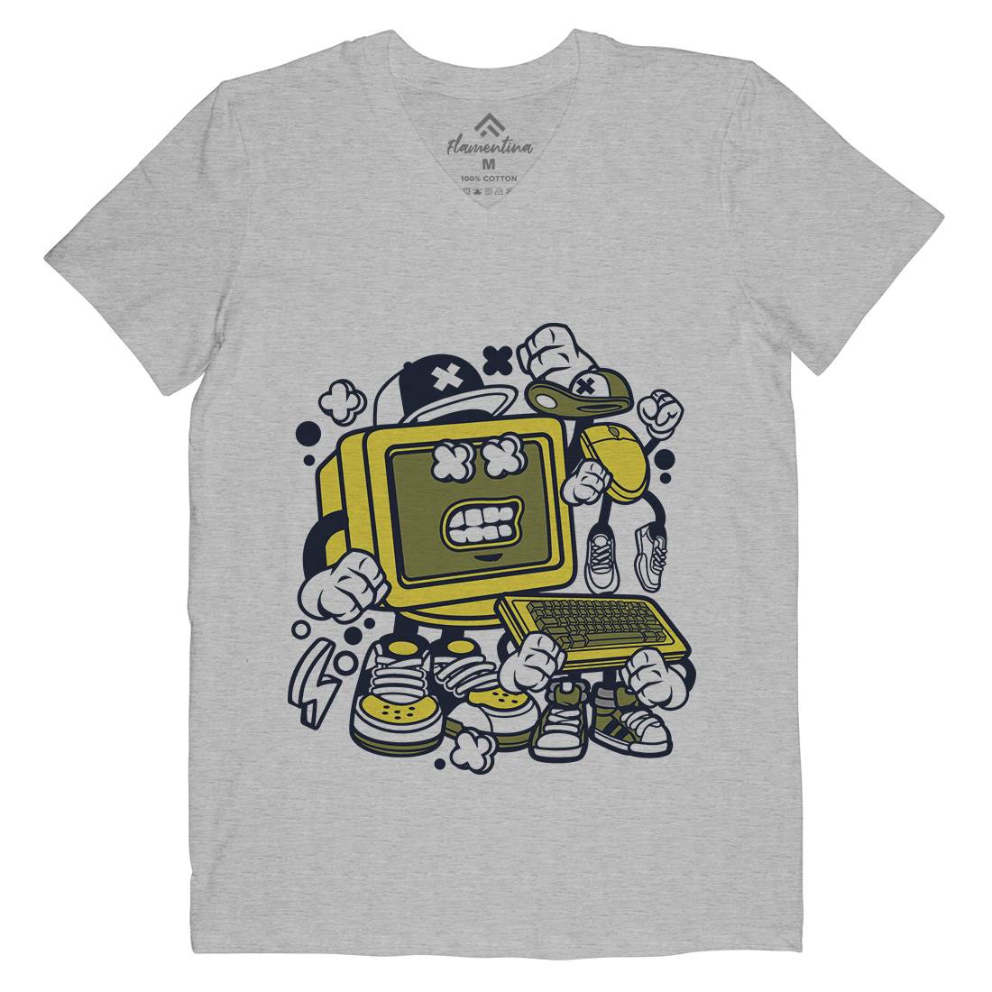 Old Computer Mens Organic V-Neck T-Shirt Geek C177