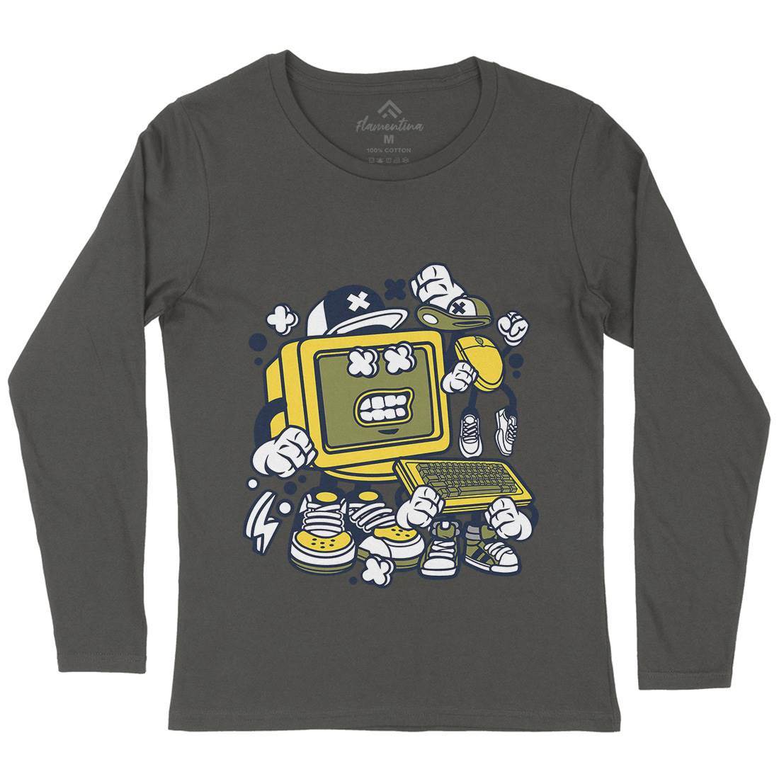 Old Computer Womens Long Sleeve T-Shirt Geek C177