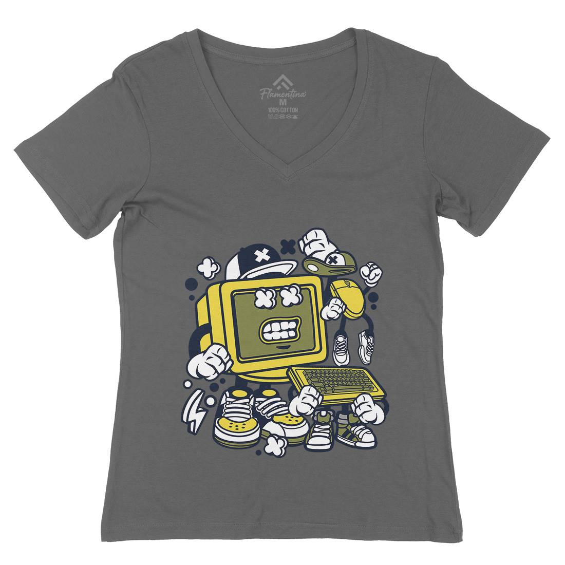 Old Computer Womens Organic V-Neck T-Shirt Geek C177