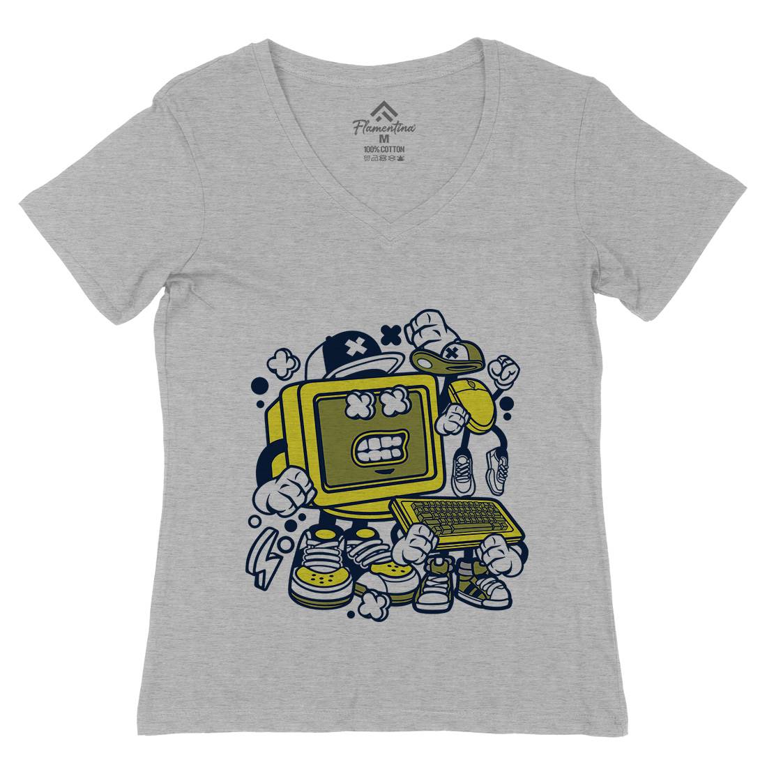 Old Computer Womens Organic V-Neck T-Shirt Geek C177