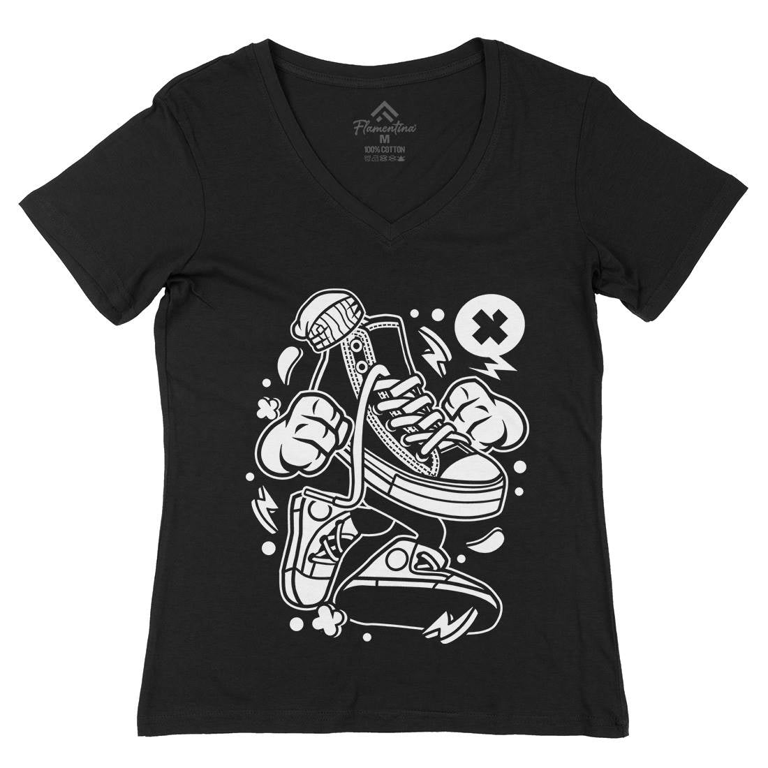 Oldschool Shoe Womens Organic V-Neck T-Shirt Retro C178