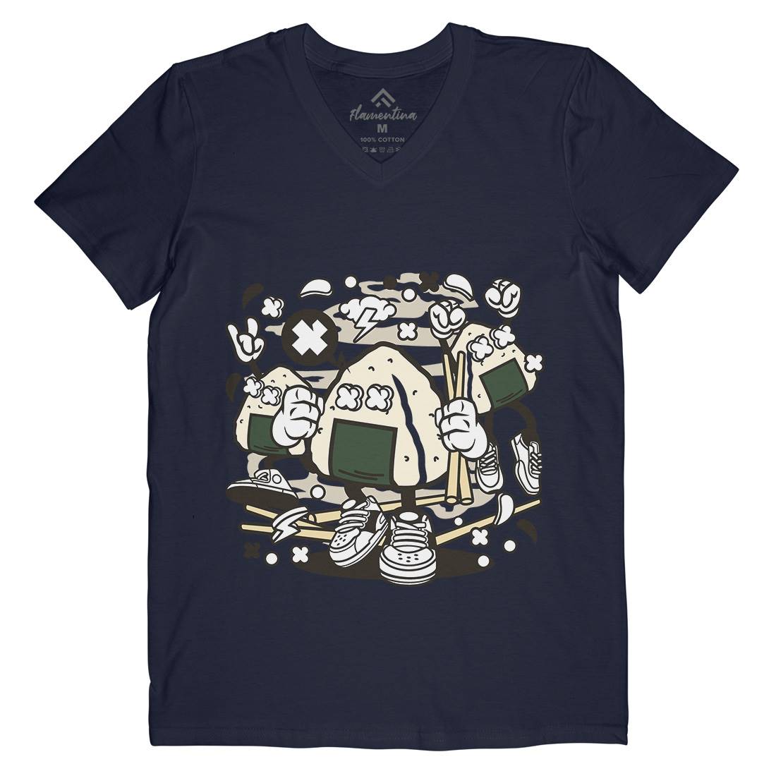 Onigiri Mens Organic V-Neck T-Shirt Food C179