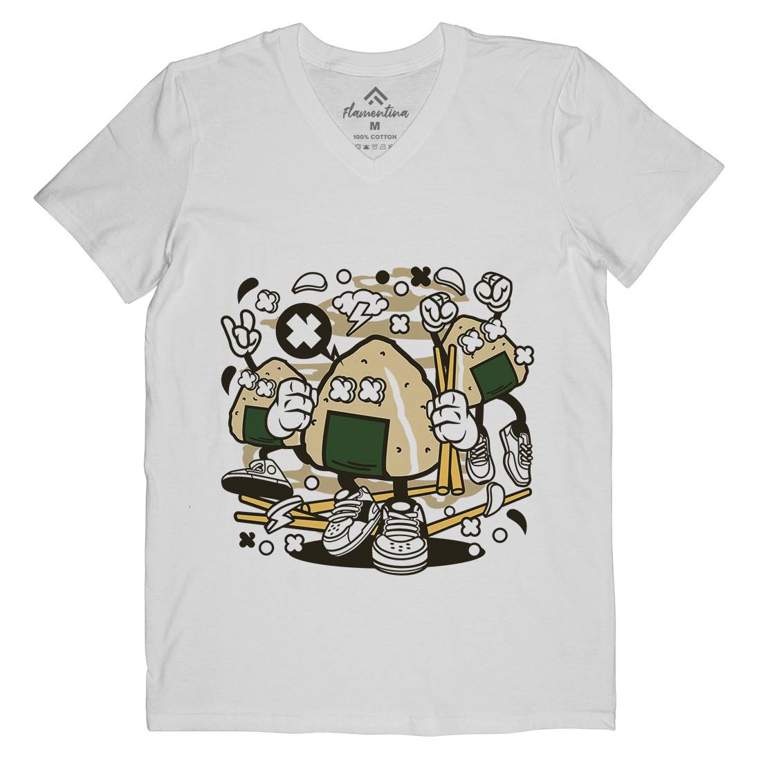 Onigiri Mens Organic V-Neck T-Shirt Food C179