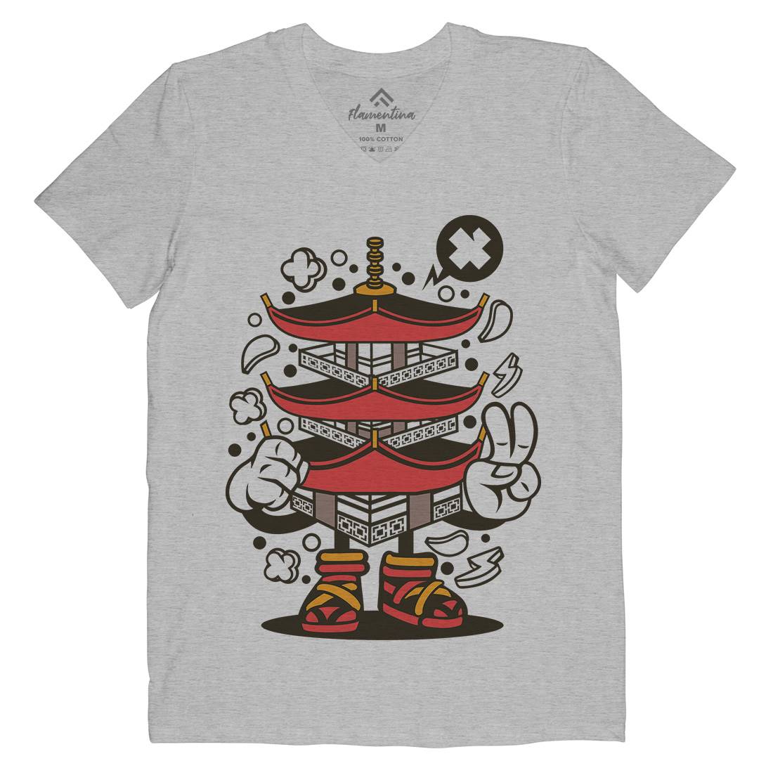 Pagoda Tower Mens V-Neck T-Shirt Asian C181