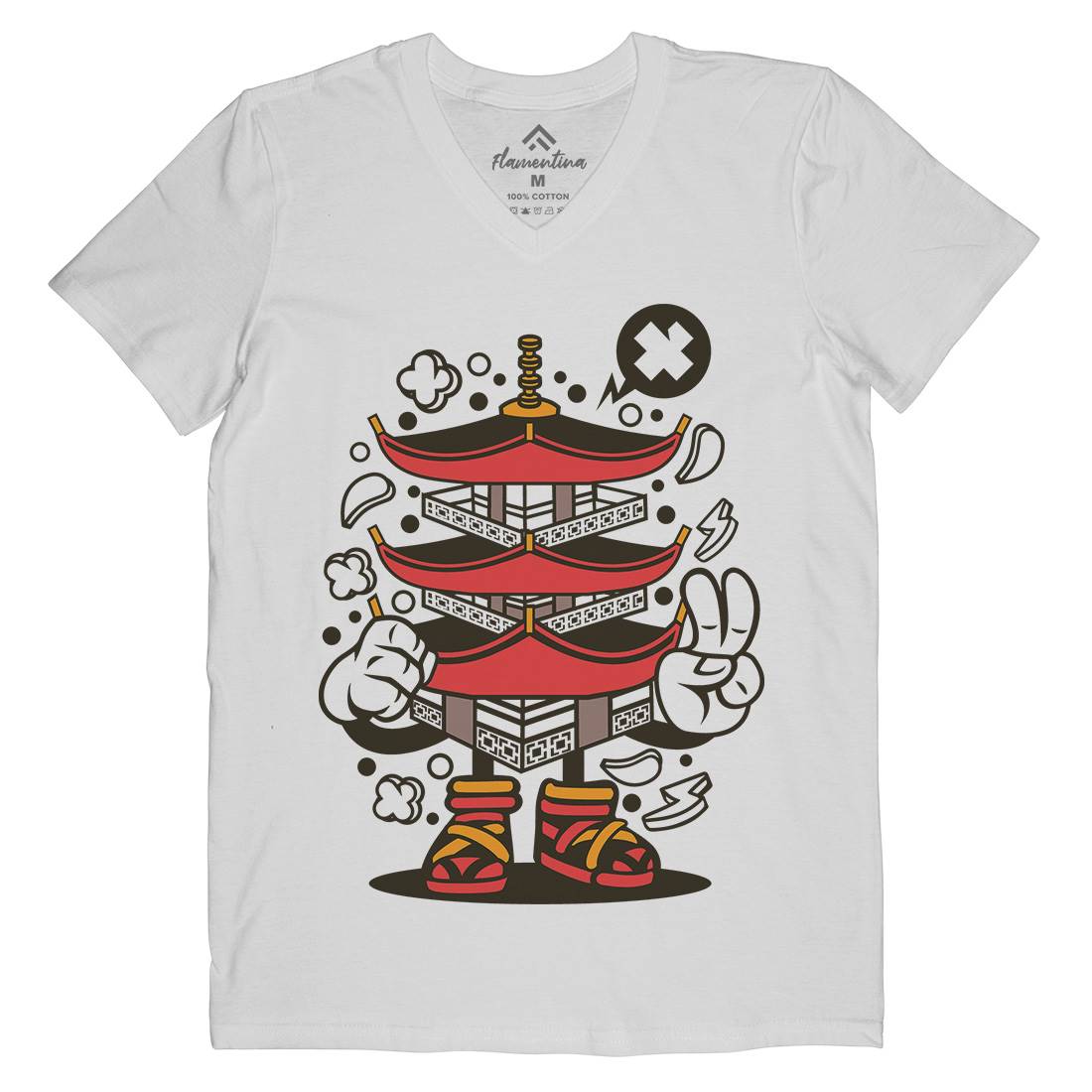 Pagoda Tower Mens V-Neck T-Shirt Asian C181