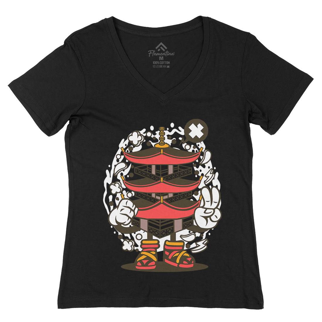 Pagoda Tower Womens Organic V-Neck T-Shirt Asian C181