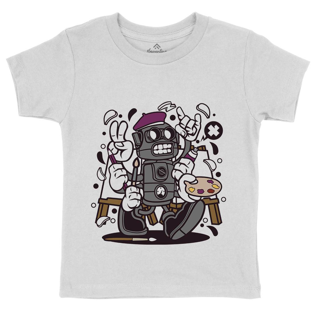 Painter Robot Kids Organic Crew Neck T-Shirt Retro C182